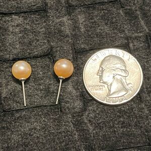.925 Silver Peach Pearl Stud Earrings - Women Jewelry